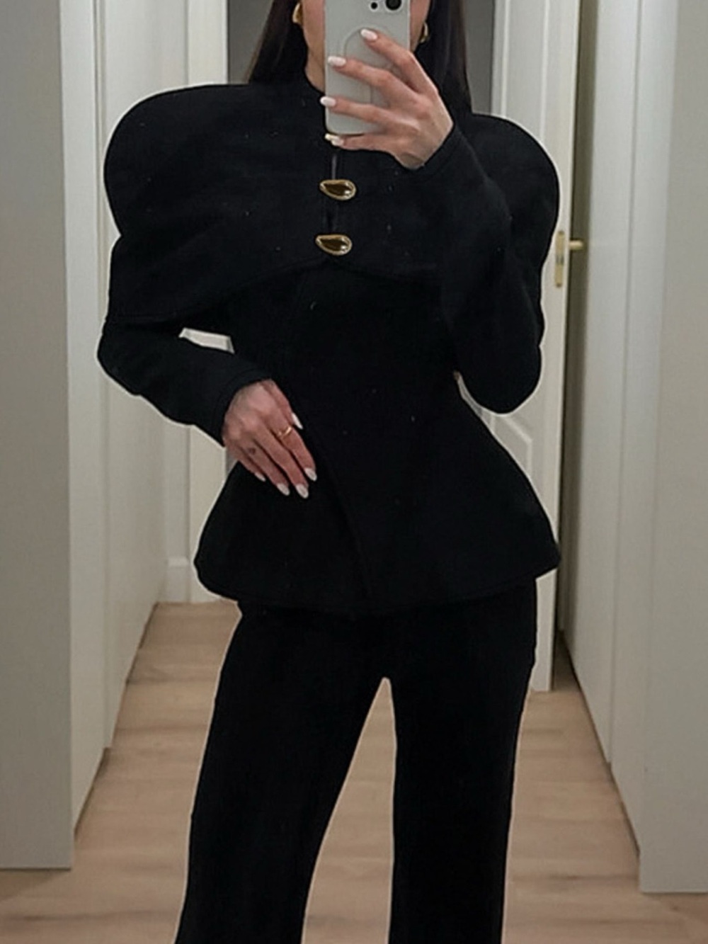 Cape-Style Button Up Outerwear - Picture 6 of 14